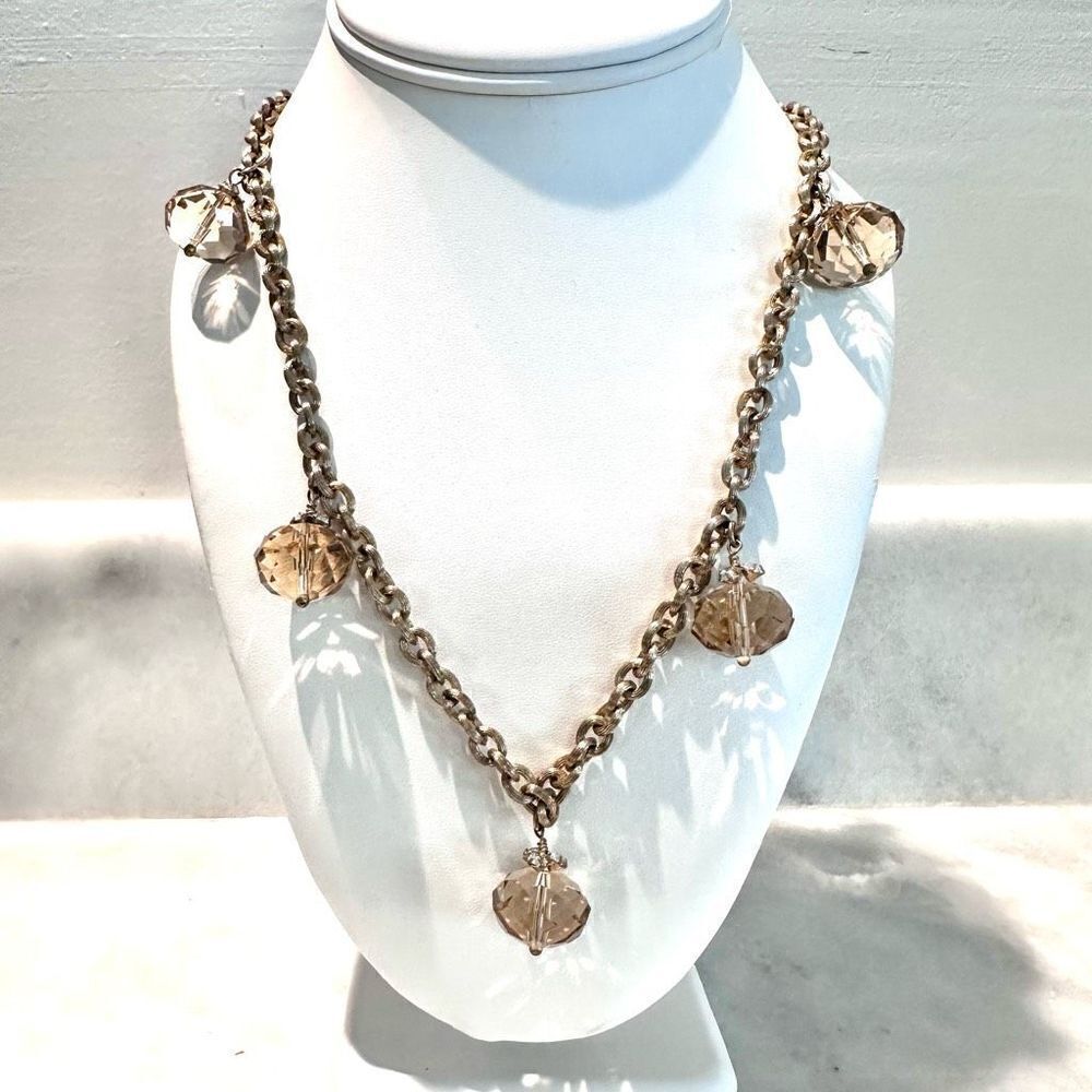 Stella & Dot Gold Rope Chain Necklace With Round Crystal Charm Pendants 19"